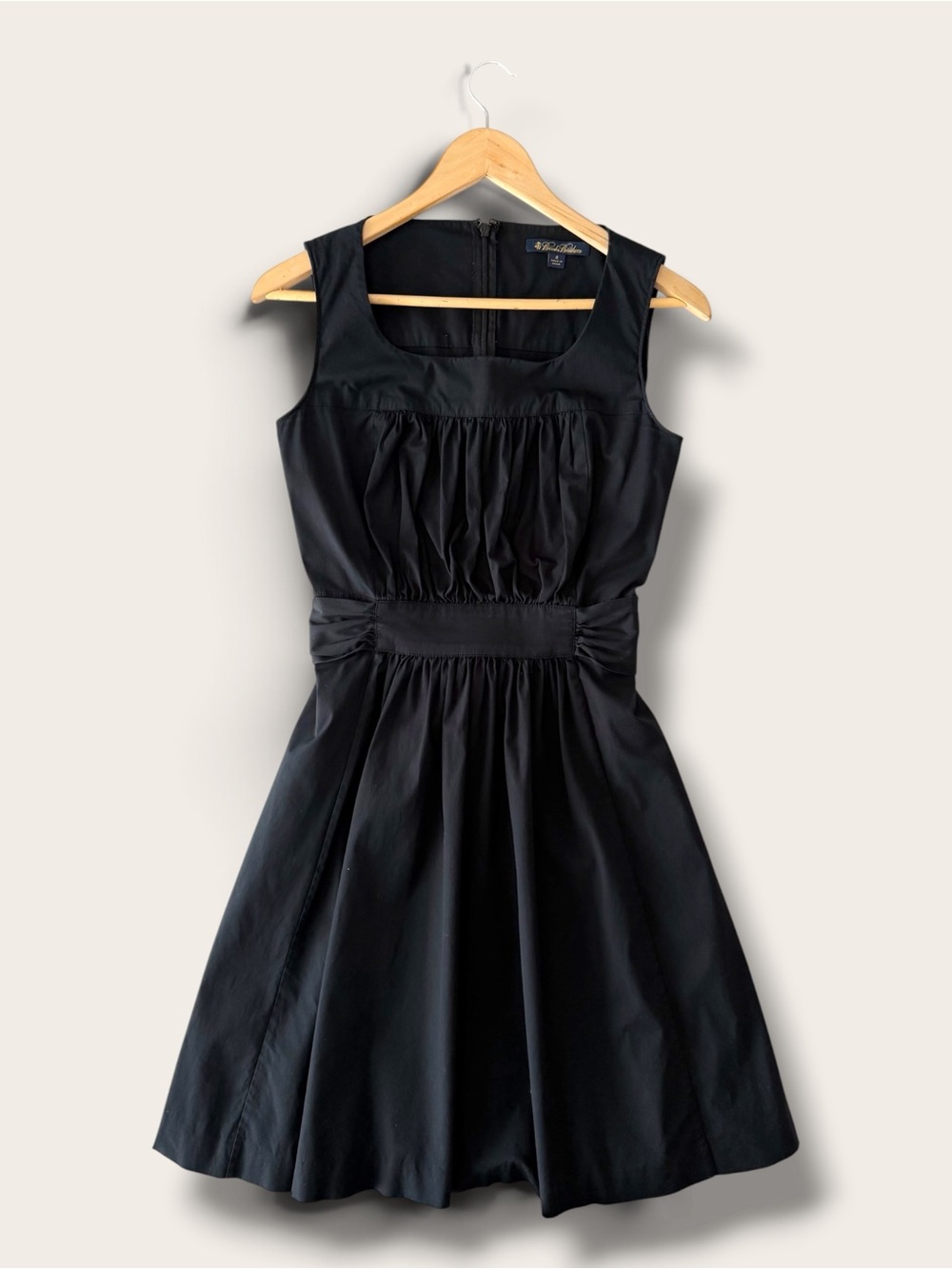 Brooks Brothers Black Sleeveless Cotton Midi Dress Pockets Belt Size 4